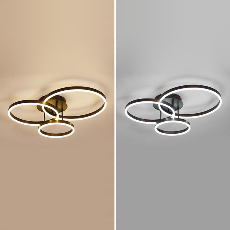 Metal Circular Semi Flush Light Simple Semi Flush Chandelier Lighting in Brown