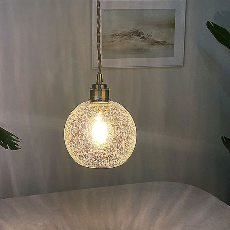 Modern Single Round LED Pendant with Crackled Globe Glass Shade Ceiling Lights