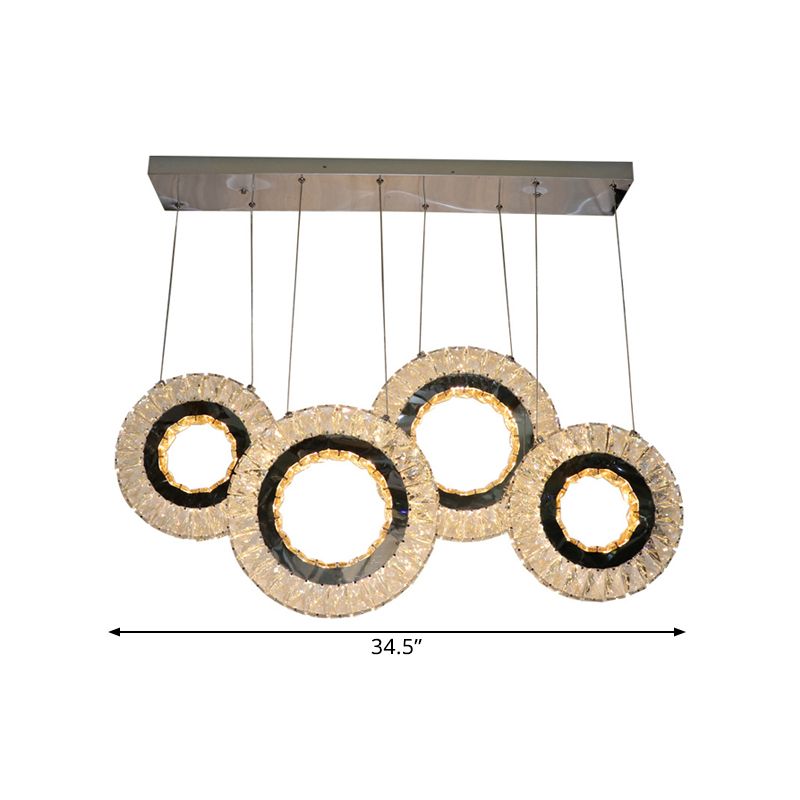 4-Ring Clear Crystal Blocks Suspension Light Contemporary LED Porch Multi Ceiling Lamp in Black