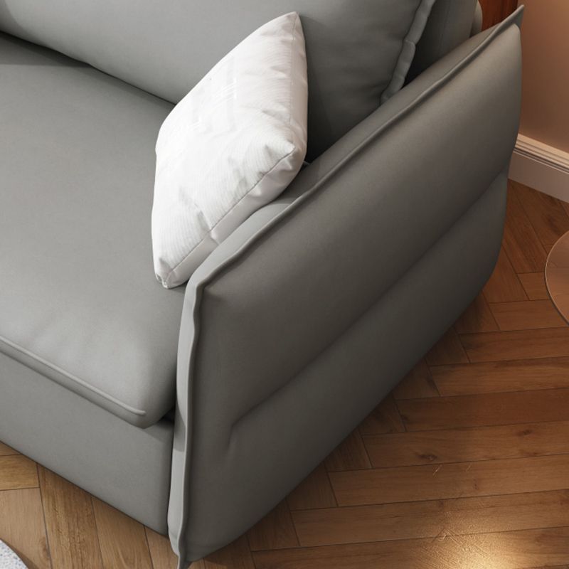 Grey Faux Leather Sofa Bed with Storage Sewn Pillow Back Sofa