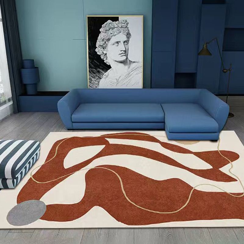Beige Color Block Rug Polyester Casual Indoor Rug Stain Resistant Rug for Living Room