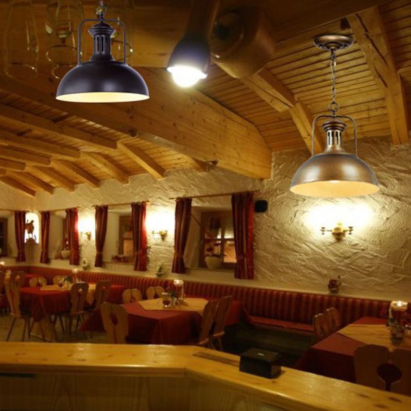 Forma di ciotola illuminazione sospesa in stile industriale metallo 1 lampada appesa alla luce per il ristorante