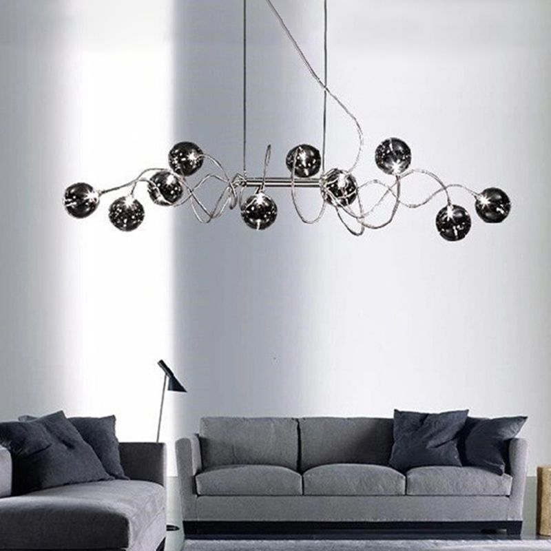 Globe Island Lights in Modern Style Glass 10-Light Island Pendant Lights en gris