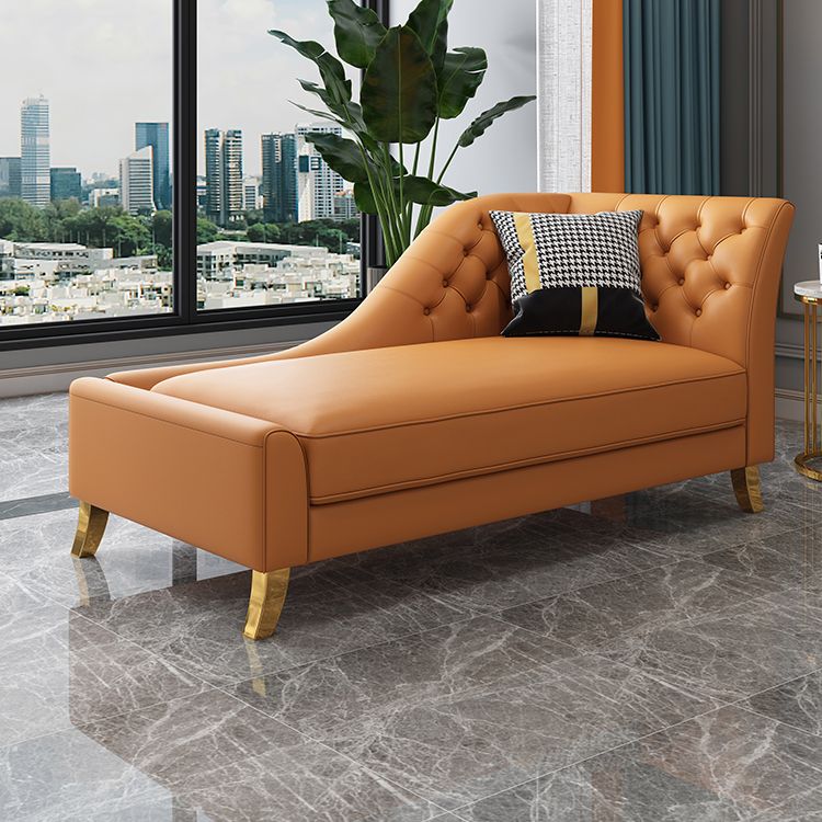 Glam Style Solid Color Genuine Leather Rolled Arms Chaise Chair with Tufted