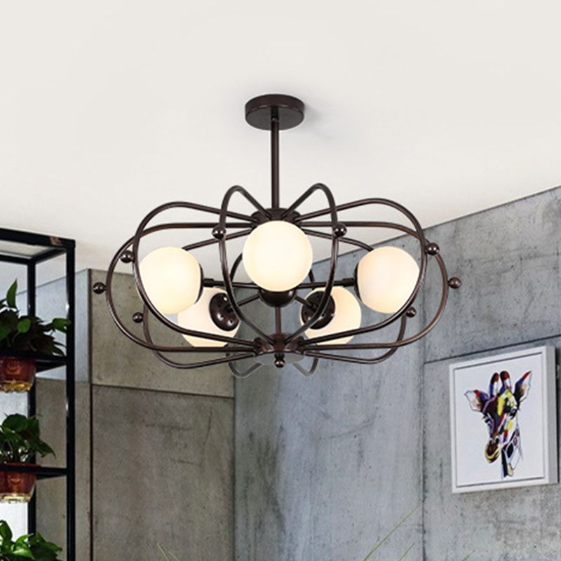 Coffee Round Pendant Chandelier Modernism 5 Bulbs Milk Glass Ceiling Hanging Light