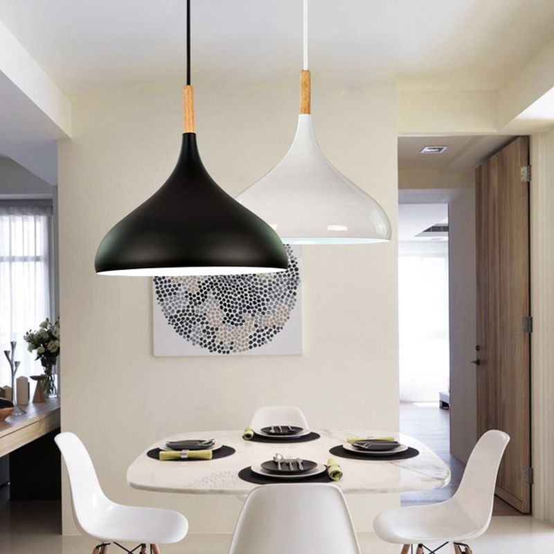 Modern Wooden Top Pendant Light, Minimalist Teardrop Shade Hanging Lamp for Living Room Bedroom