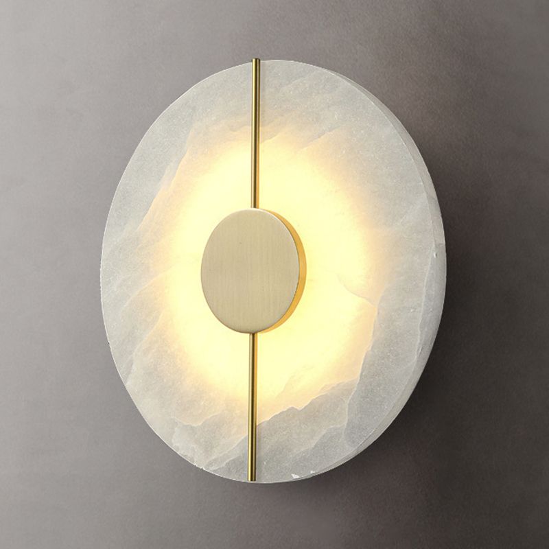 Brass and Stone Wall Lighting Round / Oval LED Wall Mounted Fixture in Gold