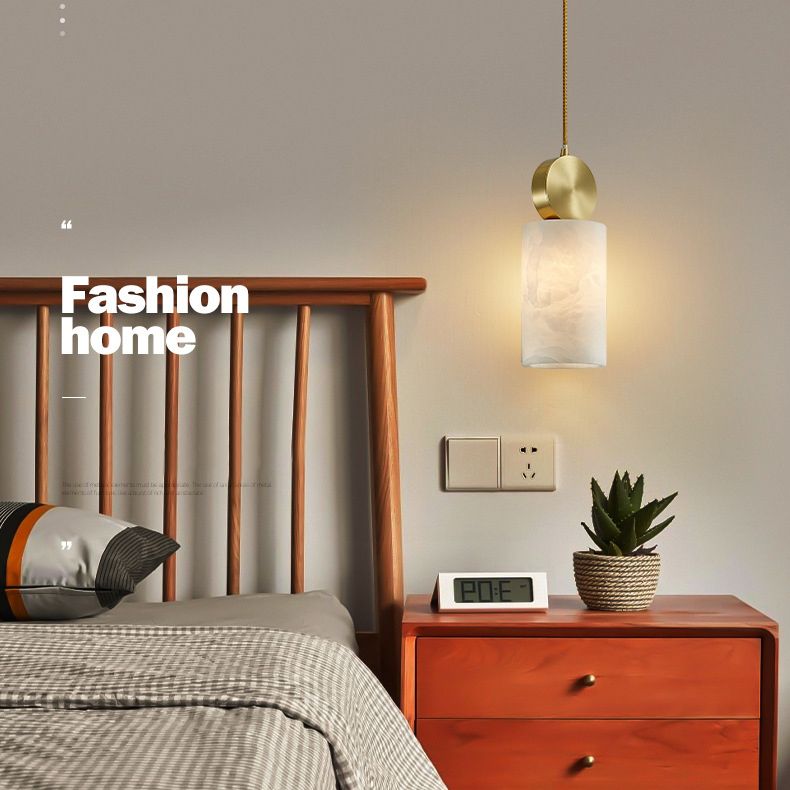 Kleine marmeren hanglamplichter bevestiging eenvoudig 1 bol messing hangend licht voor slaapkamer