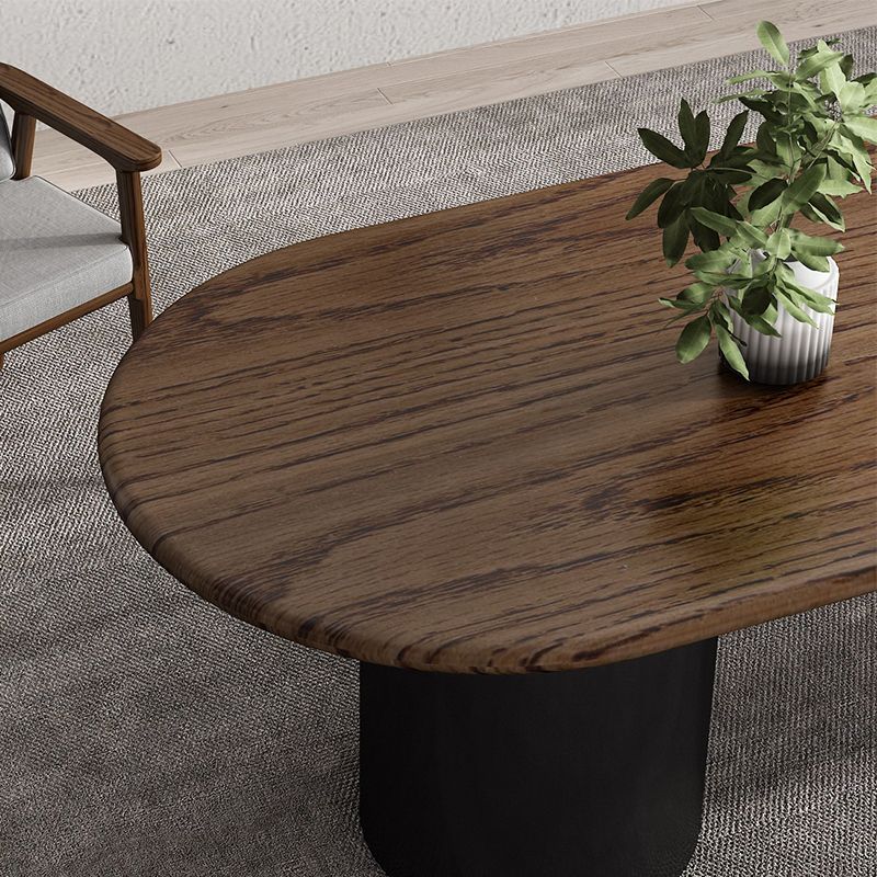 Table de salle à manger en bois foncé ovale Tableau de bois massif moderne avec piédestal double