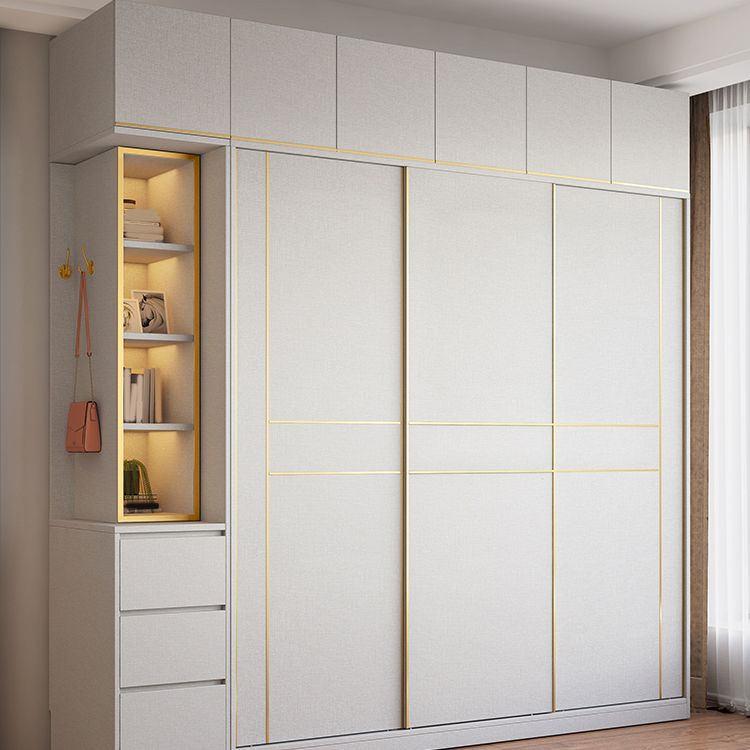 White Modern Style Wardrobe Cabinet Engineered Wood Wardrobe with Clothing Rod