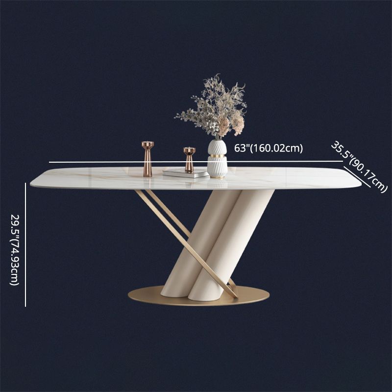 Minimalist Rectangle Dining Set for 4/6 with Glod Chairs Sintered Stone Dining Table with Metal Base