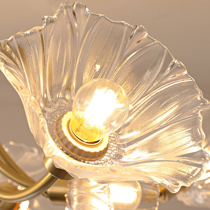 Glass Flower Shape Flush Mount Light Modern Multi Lights Flush Ceiling Light in Brass