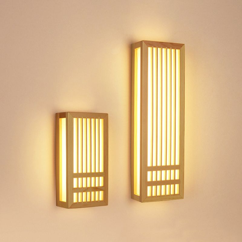 Luces de apliques de pared rectangular de estilo contemporáneo madera 1 lámpara de luz