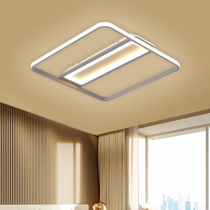 Rectangle and Square Plastic Flush Ceiling Light Nordic 16"/19.5" W LED White Flushmount Lighting, Warm/White Light