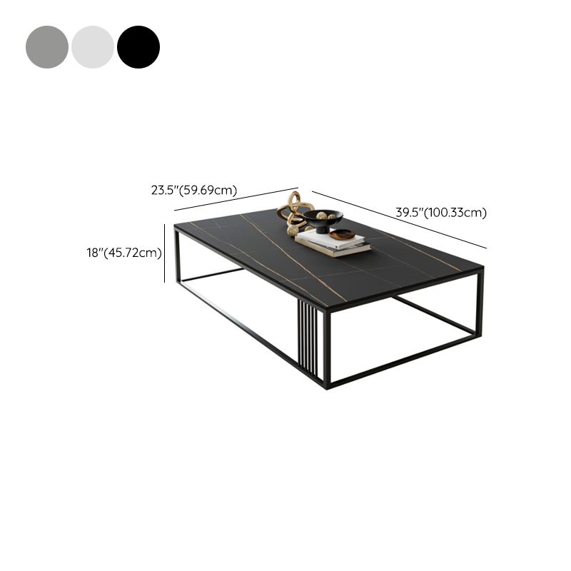 Contemporary 17.7" H Coffee Table Rectangular Stone Top Simple Cocktail Table