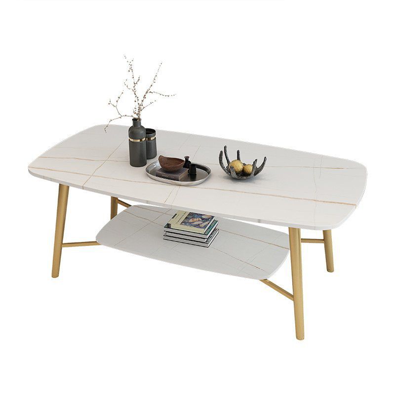 17.7"H Modern Ironcraft Cross Legs Slate Rectangular Table Top Coffee Table with Shelf
