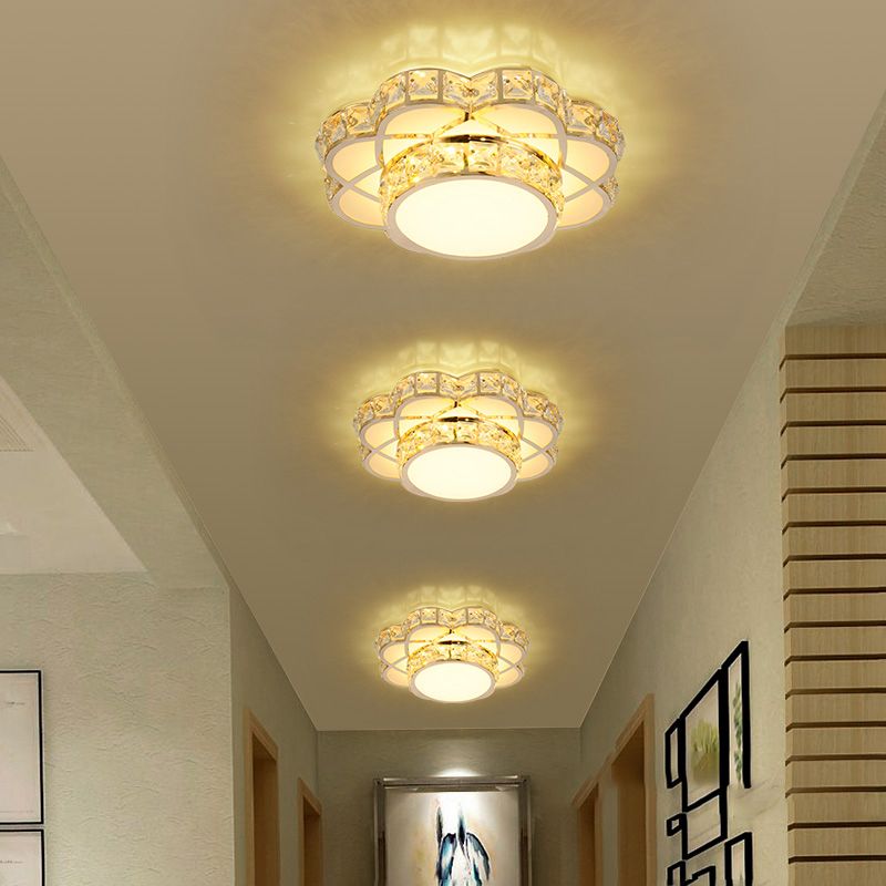 Modernist LED Flush - Mount Light Gold Finish Flower Massimale Fixture con Clear Crystal Shade