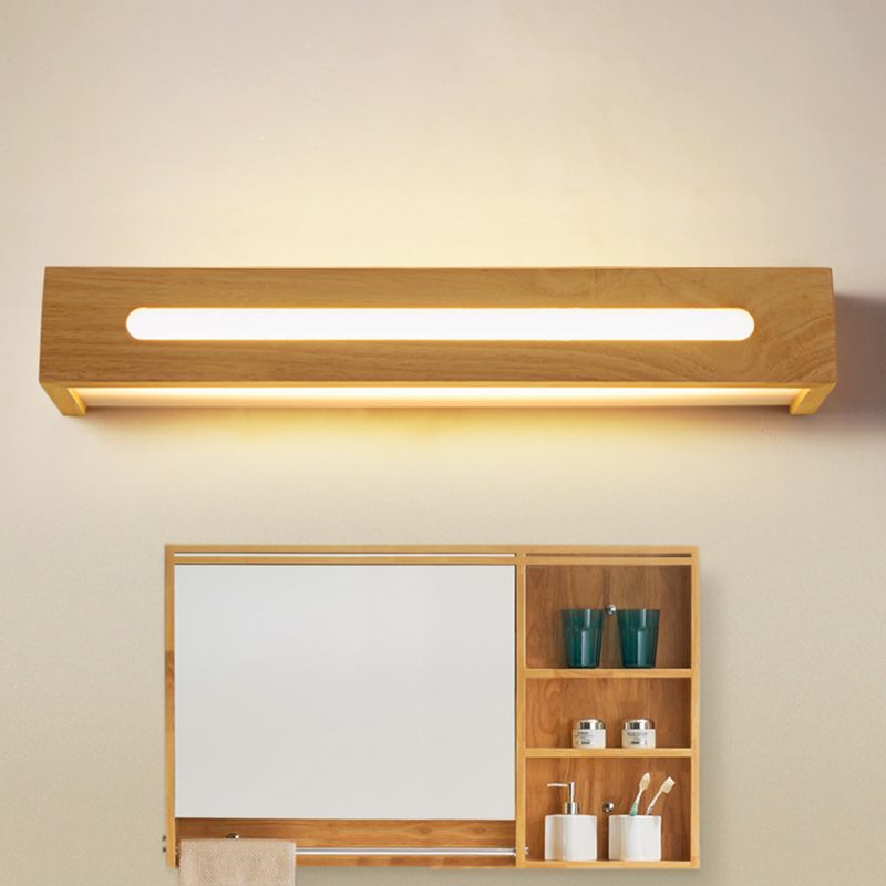 Rectangular LED Wall Sconce Minimalist Wooden 14"/18"/21.5" Wide 1 Light Bath Vanity Light with Diffuser in Warm/White Light