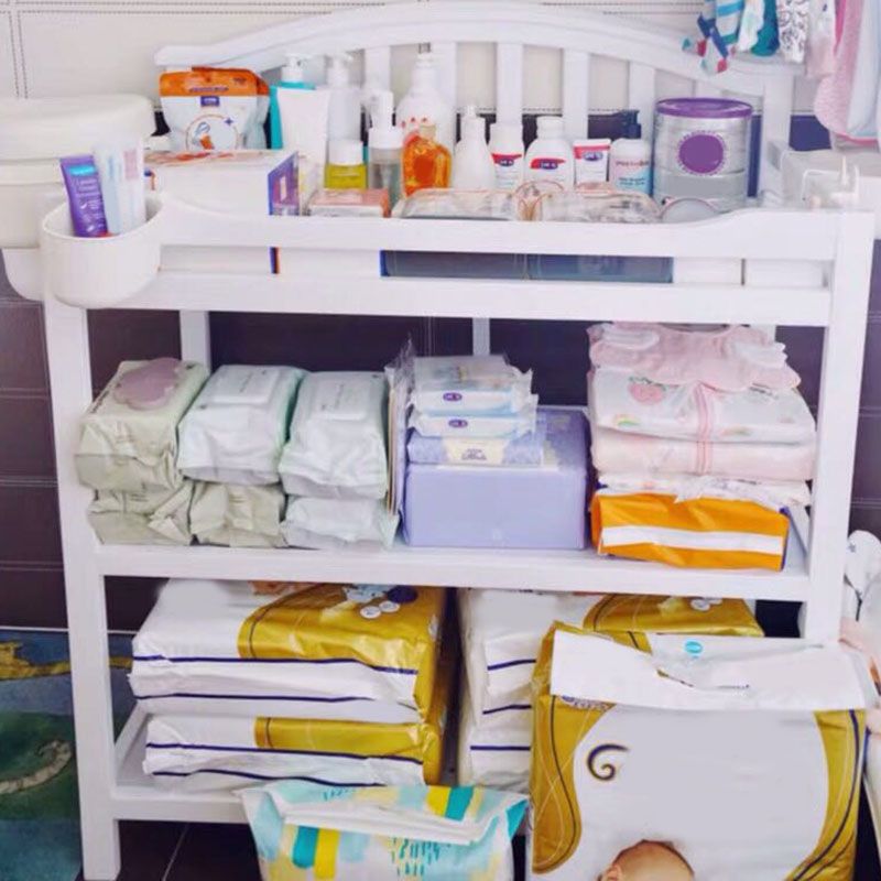 Modern Pine Wooden Changing Table with Pad Arch Top 2-in-1 Changing Table with Storage