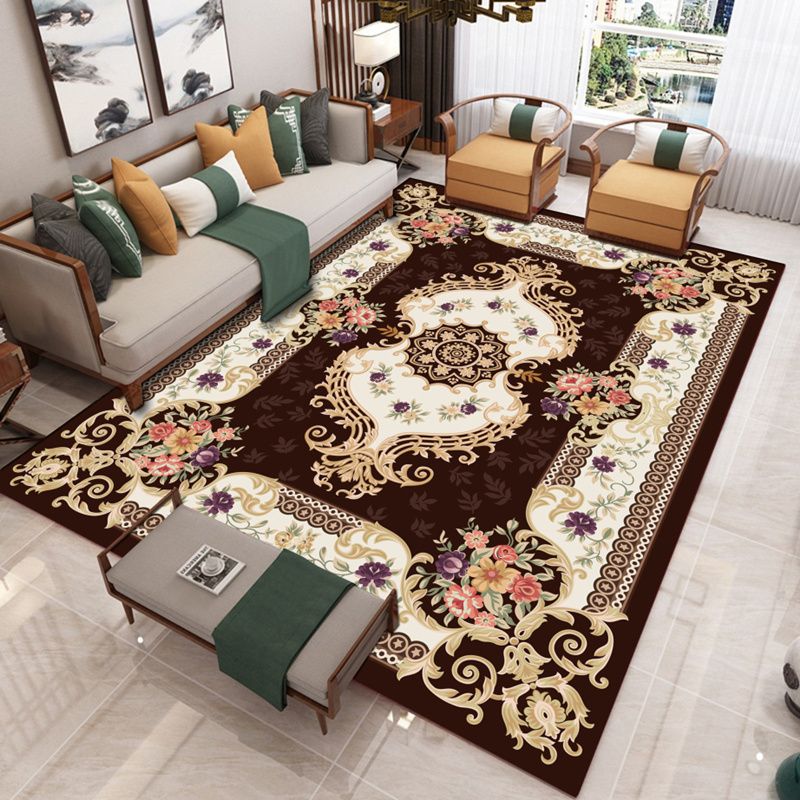 Europese stijl ingelijste tapijt Victoriaanse bloemenprint Rug vlekbestendig tapijt voor woningdecoratie