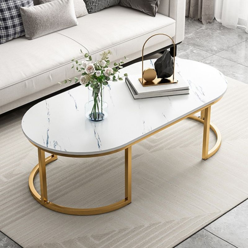 Glam Style Oval Marble Coffee Table with Iron Base Coffee Cocktail Table