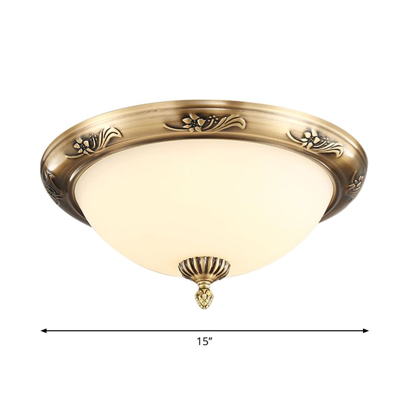 Plafonnier hémisphère classique à 2 ampoules en verre laiteux en laiton pour bureau, 13"/15"/19,5" de diamètre