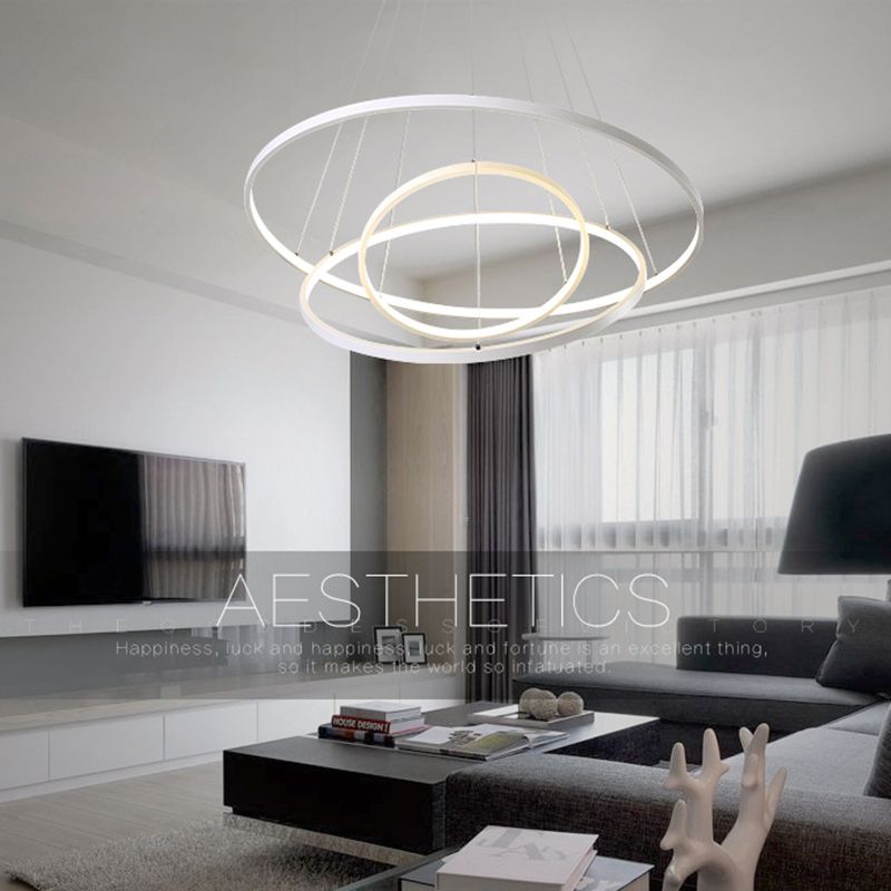 Modern Style Multi-Tier Pendant Chandelier Metal Mutil Lights Suspended Lighting Fixture in White