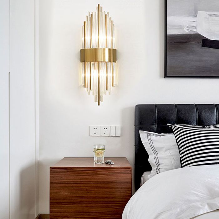 2 Lights Crystal Flush Mount Wall Sconce in Black/Gold Postmodern Sconce Light