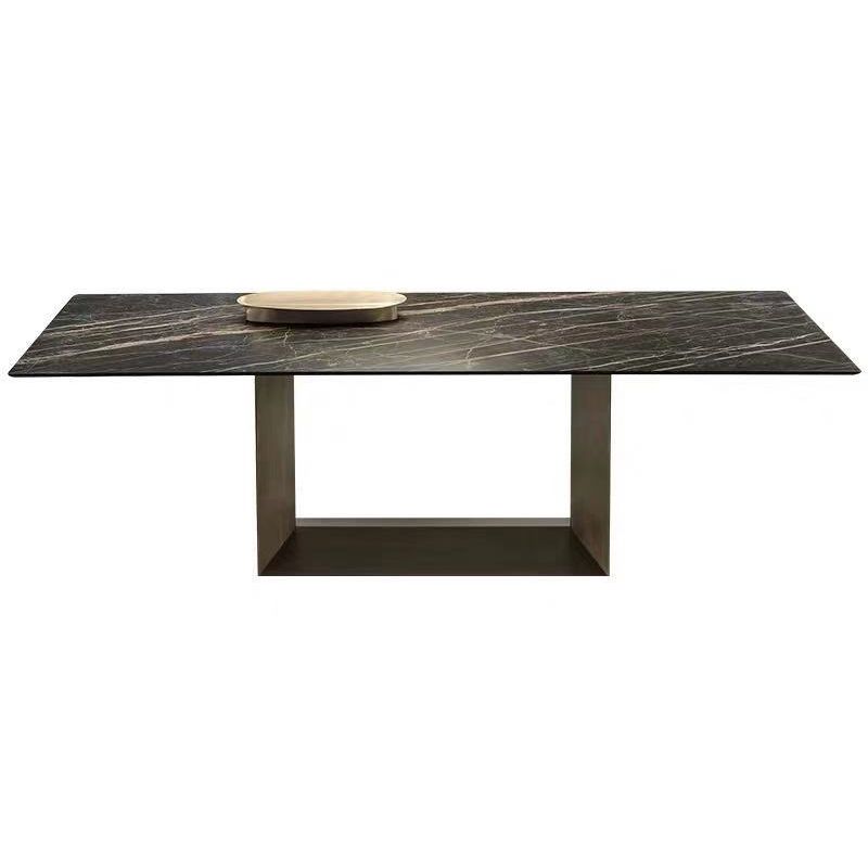Metal Contemporary Rectangular Dining Table Sintered Stone Table with Trestle