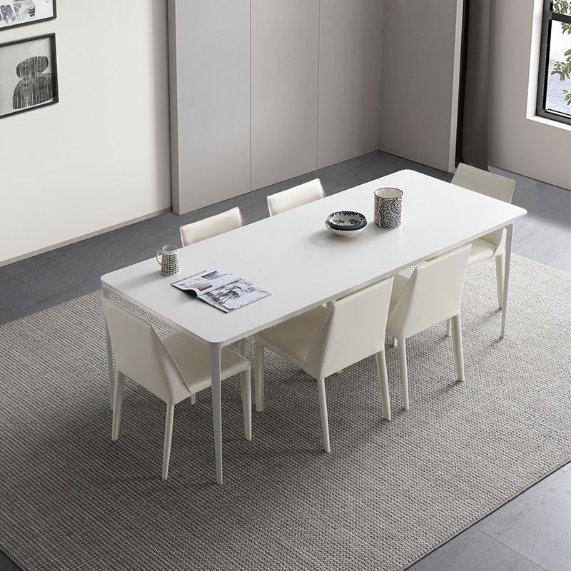 Modern White Sintered Stone Dining Set Standard Rectangle Dining Table Set with 4 Legs Base