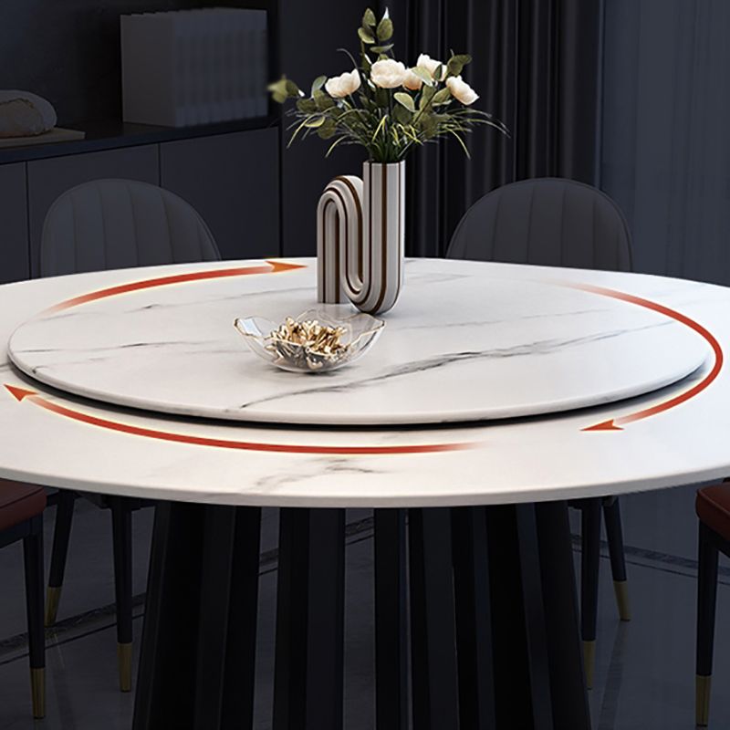 Contemporary Round Stone Table Standard Height Dining Table with Pedestal Base
