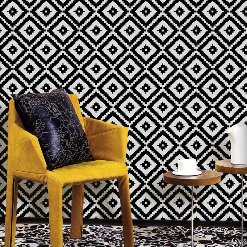Diamond Pattern Wallpaper Panel Set Peel and Stick Modern Dining Room Wall Covering, 4' x 20.5"