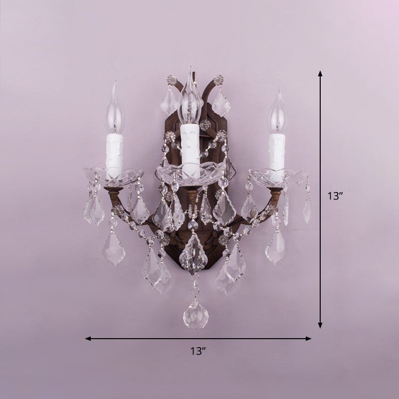 Candelabra Light Light Modern Teardrop Crystal 3 Luces de pared blanca Luz de montaje con óxido
