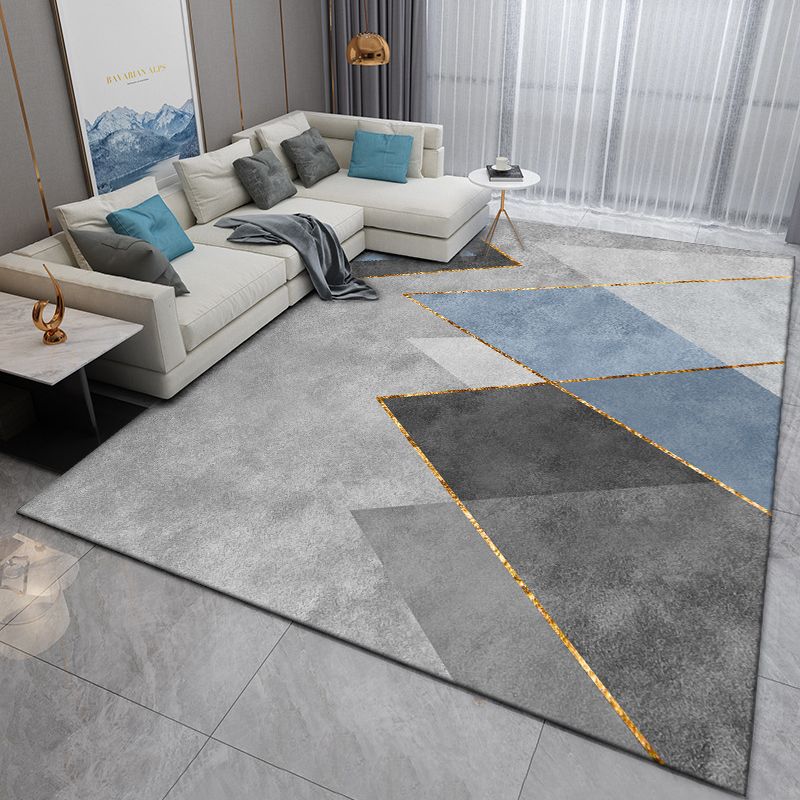 Geometric Area Rug Modern Contrast Panel Carpet Polyester Living Room Carpet with Non-Slip Backing