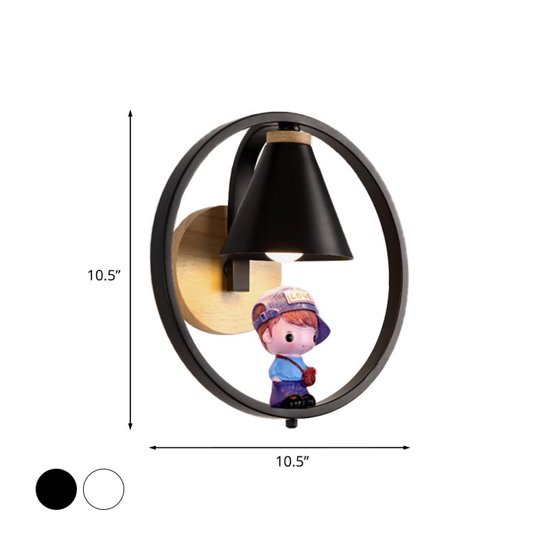 Cone Shade Wall Lighting Nordic Metal 1 Light Black/White Finish Wall Mount Lamp with Boy Deco