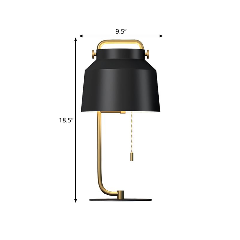 Tapered Drum Table Lamp Contemporary Metal 1 Bulb Bedroom Night Lighting in Black with Pull Chain