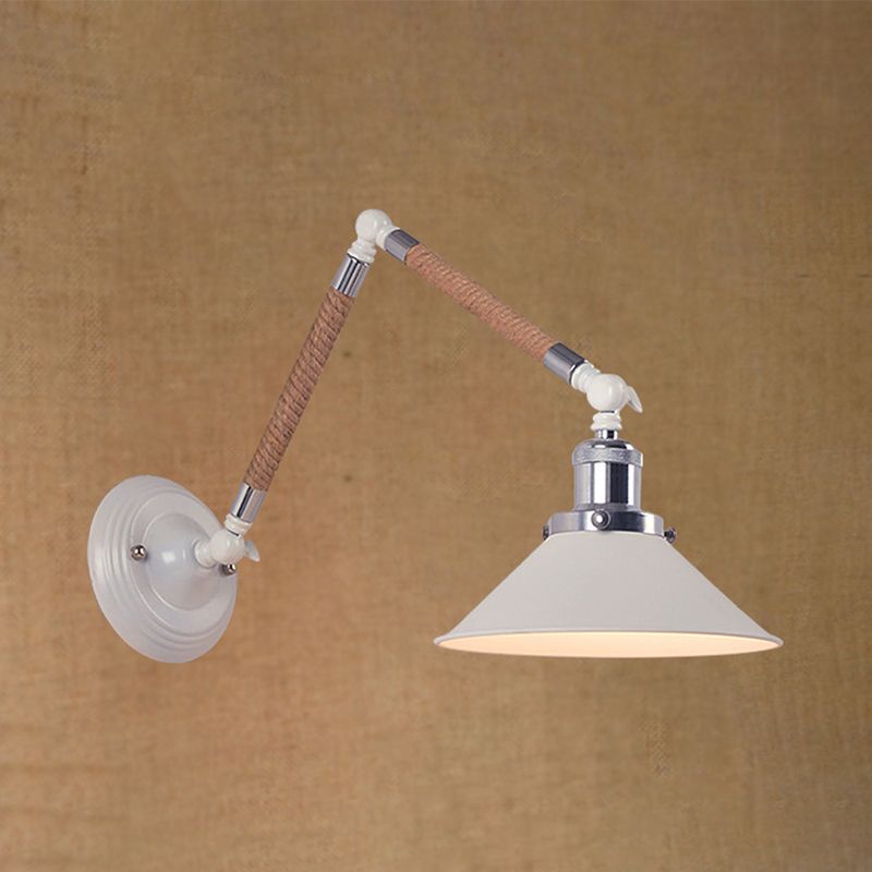 1 hoofd wijd uitlopende wandverlichting met zwaaitarm Vintage -stijl Wit metalen SCONCE LIMMUTE, 7 "/8" DIA DIA