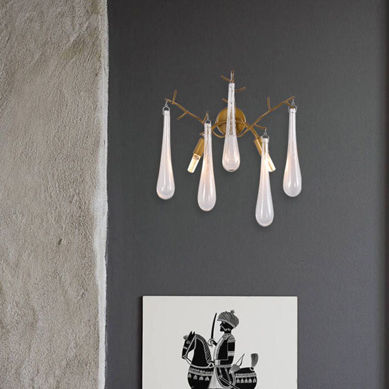 Lámpara de montaje de pared de la gota de gota de tradicionalismo 2 cabezas de vidrio transparente de pared de pared luz en oro