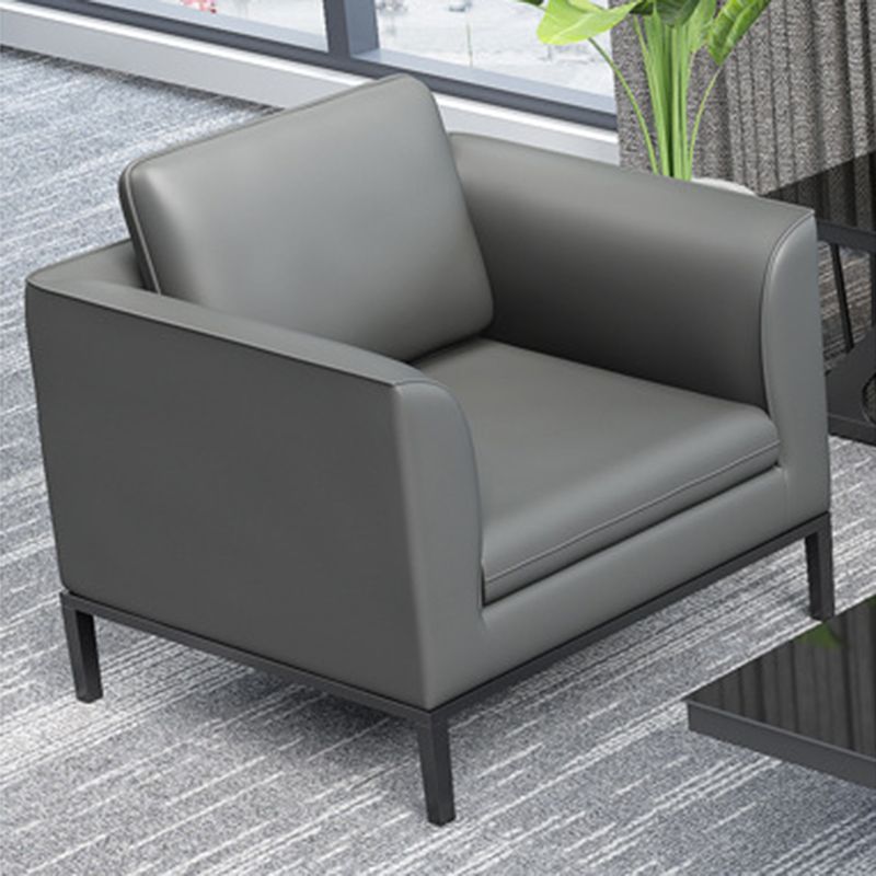 Square Arm Settee Stain-Resistant Leather Couch in Black/Grey