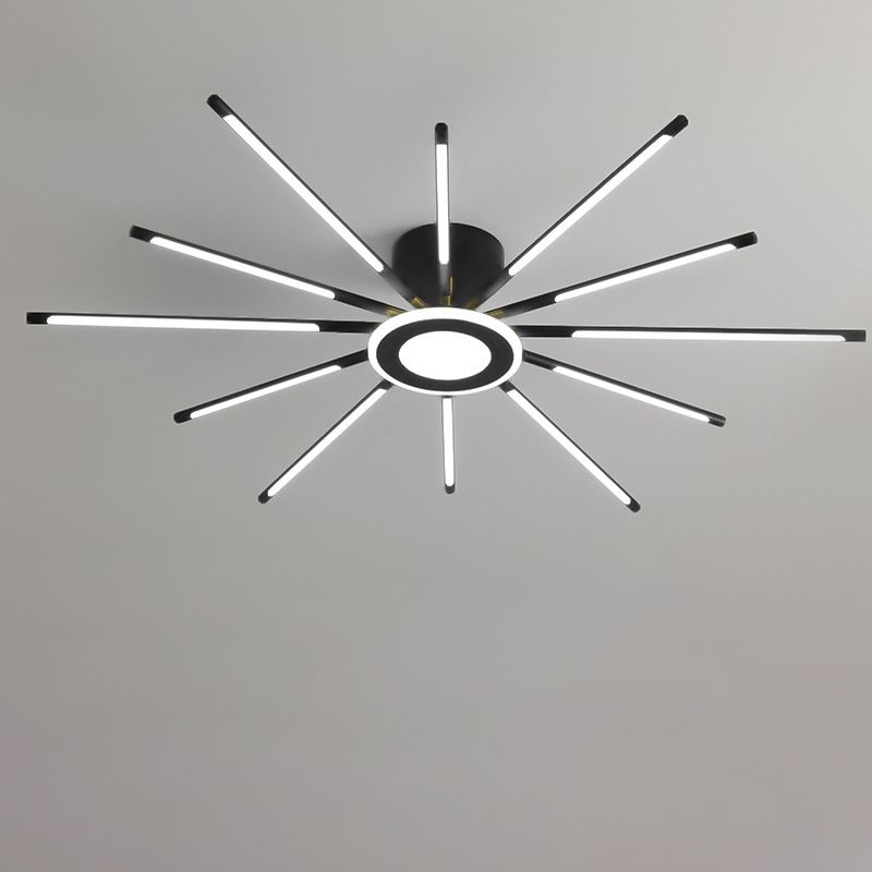 Modern Creative LED Semi Flush Mount Acrylic Linear Ceiling Light in Black and Gold