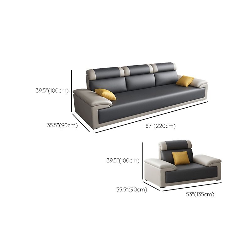 Contemporary Grey Sectional Sofa with Pillow Top Arm in Faux Leather