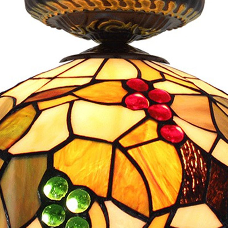 1 Light Grape Ceiling Lighting Tiffany Brass Stained Glass Flush Mount Light, 12"/16" W