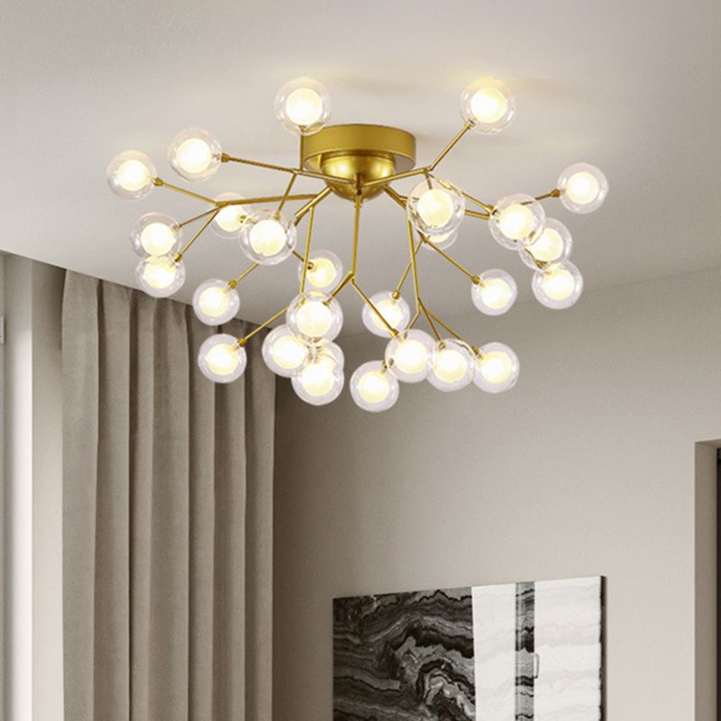 Metallic Tree Branch LED Semi Flush Light Nordic Style Flush Mount Ceiling Chandelier