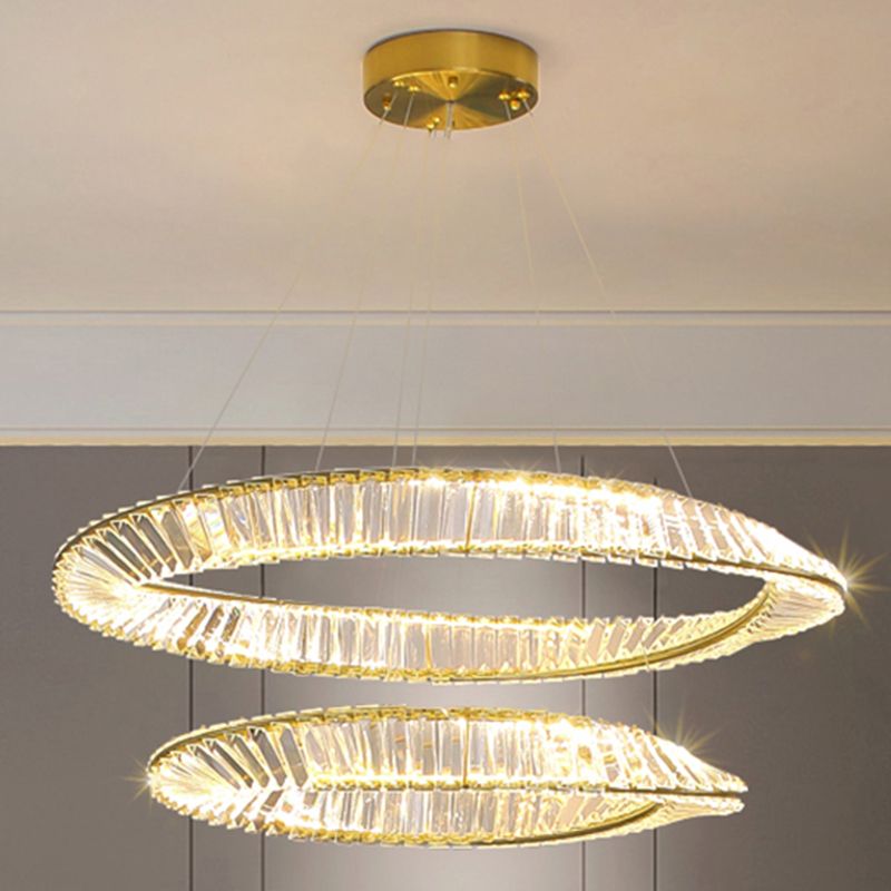 Modern Crystal Chandelier Light Two-tier Pendant Light for Living Room