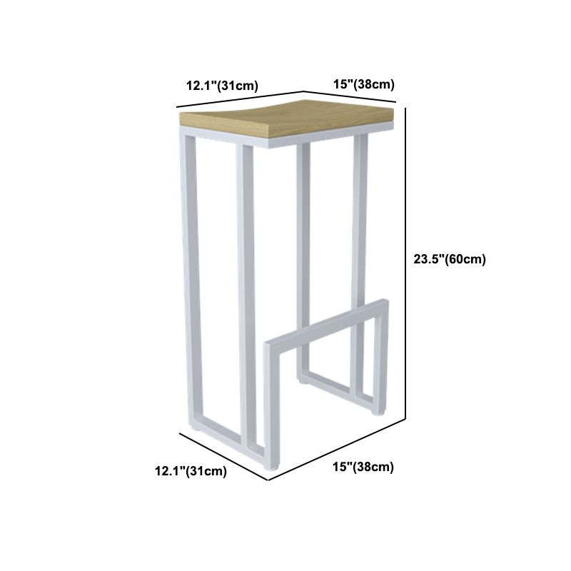 Modern Armless Backless Counter Stool Iron Kitchen Bar Stool with Wooden Seat