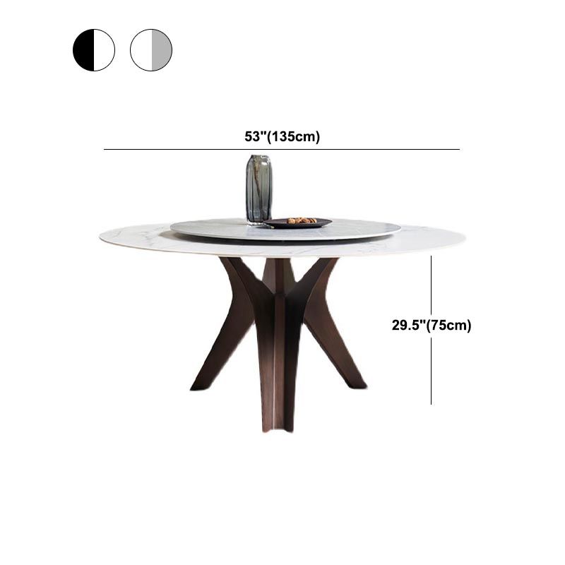 Round Sintered Stone Dining Table Modern Gray Black Turntable Furniture with Pedestal Base