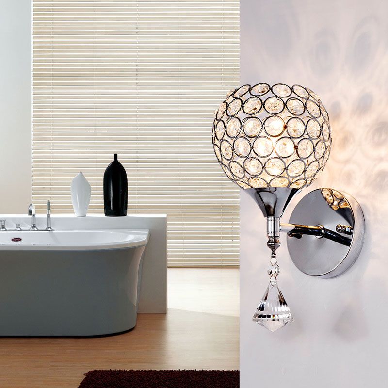 Fun a parete da comodino Funzione singola lampadina Postmoderna a parete a LED con cristallo in argento
