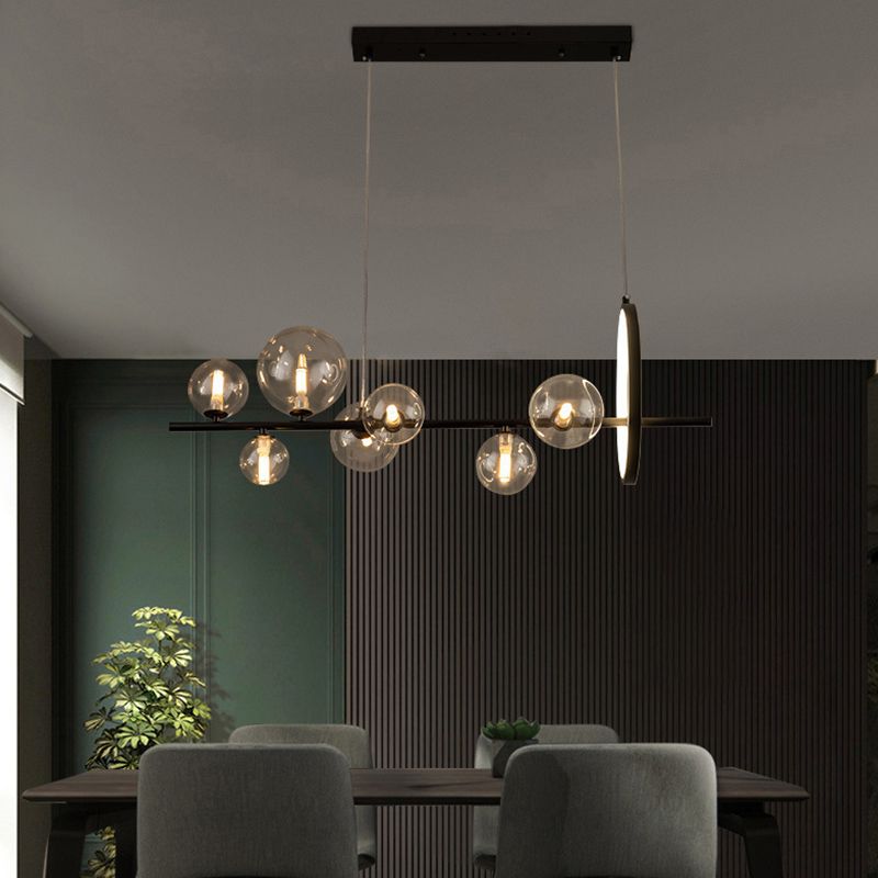 Spherical Hanging Island Lights Ultra-Contemporary Clear Glass Chandelier Lighting Fixtures for Restaurant