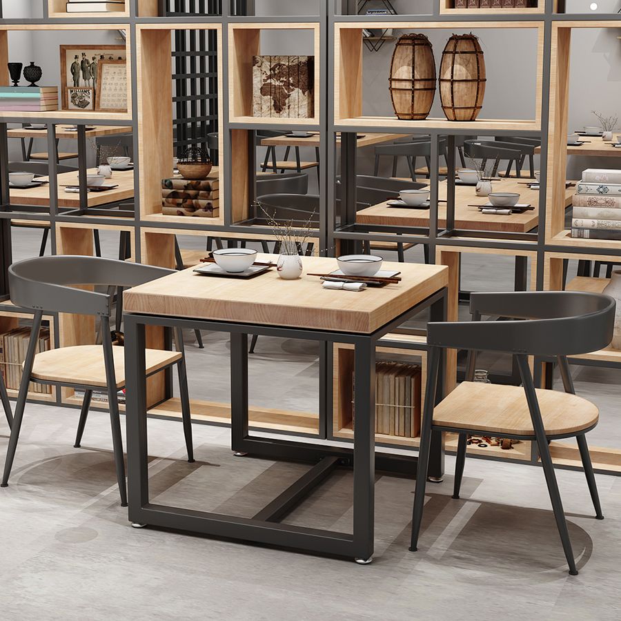 Solid Wood Dining Table Square Industrial Dining Table with Metal Base