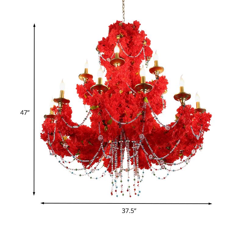 Pendre de bougie en métal lustre antique 12 bulbes Restaurant led plafond rose en rouge avec accent en cristal